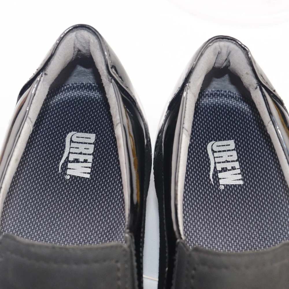 Drew Womens Padua Loafers Size 10 WIDE Black Patent Leather Comfort Shoes Wedge